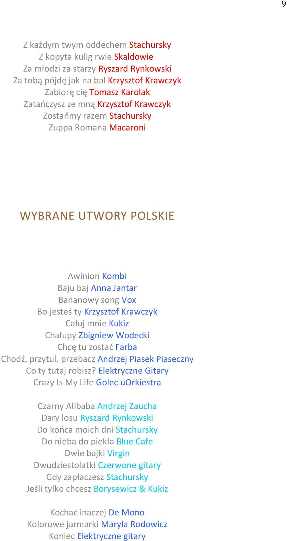 Zbigniew Wodecki Chcę tu zostać Farba Chodź, przytul, przebacz Andrzej Piasek Piaseczny Co ty tutaj robisz?