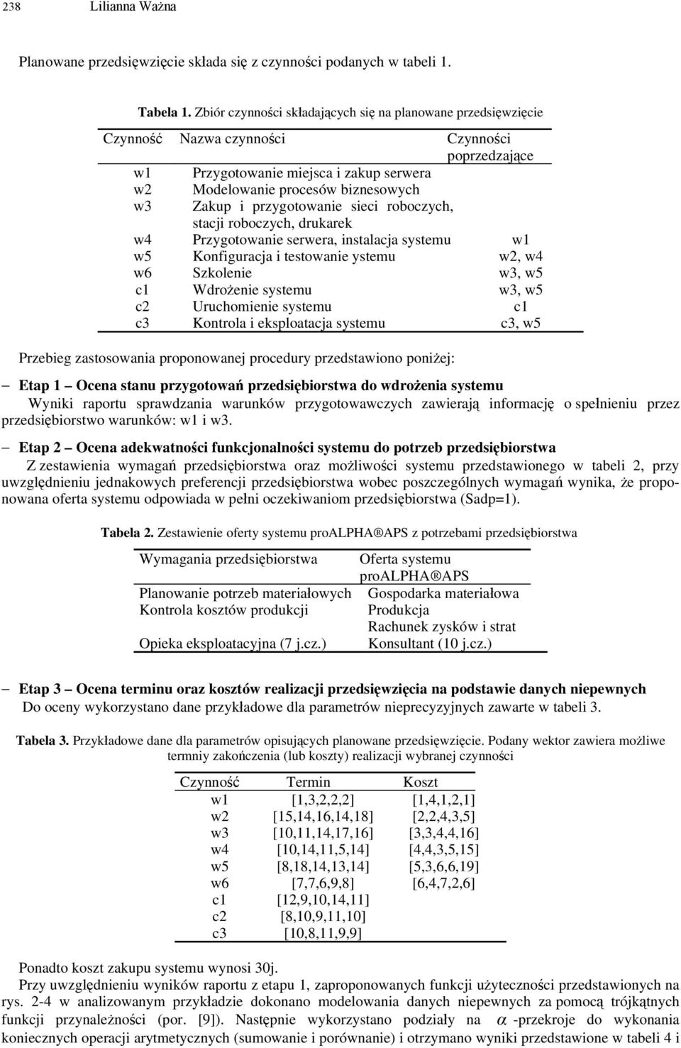 stacji roboczych, drukarek Czynności poprzedzające w4 Przygotowanie serwera, instalacja systemu w1 w5 Konfiguracja i testowanie ystemu w2, w4 w6 Szkolenie w3, w5 c1 Wdrożenie systemu w3, w5 c2