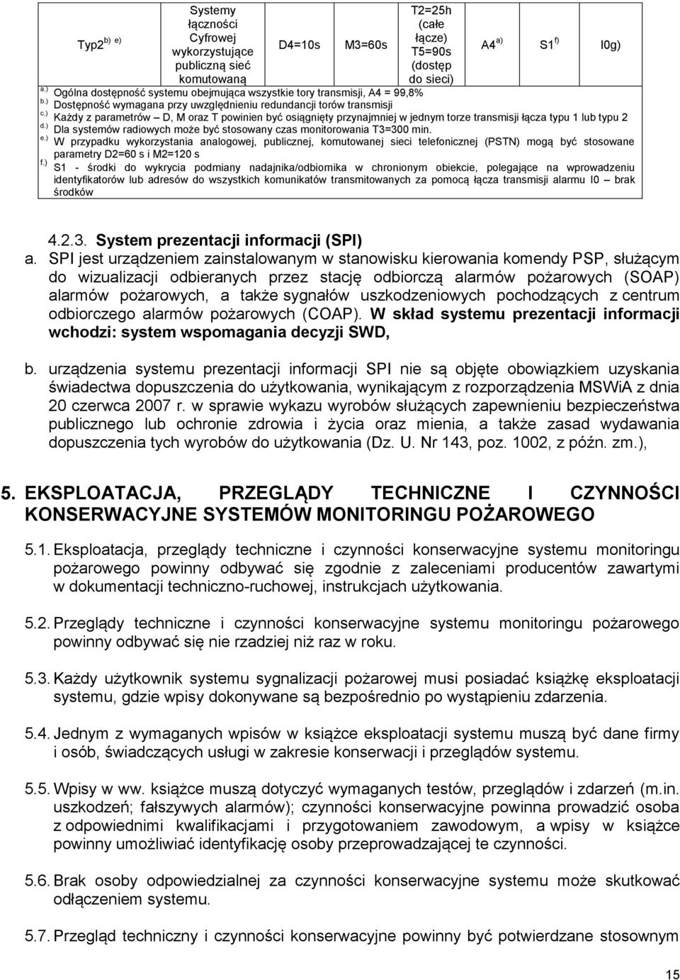 wszystkie tory transmisji, A4 = 99,8% Dostępność wymagana przy uwzględnieniu redundancji torów transmisji Każdy z parametrów D, M oraz T powinien być osiągnięty przynajmniej w jednym torze transmisji