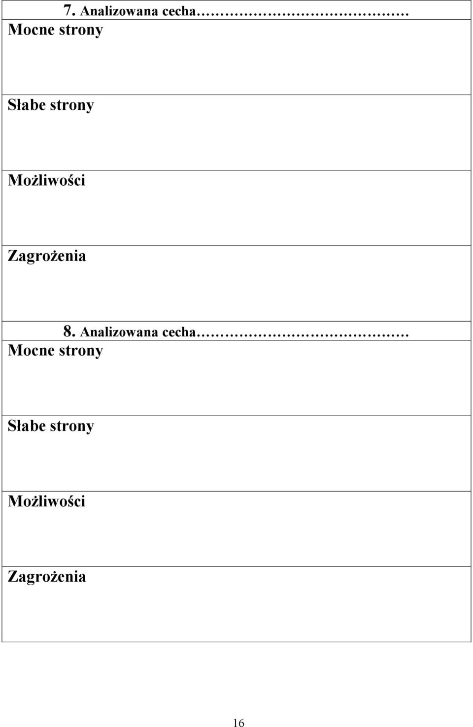 8. Analizowana cecha Mocne strony 