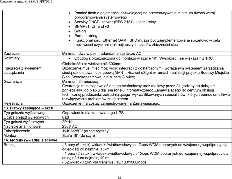 Rozmiary Obudowa przeznaczona do montażu w szafie 19 ; Wysokość: nie większa niż 1RU; Głębokość: nie większa niż 300mm; Integracja z systemem zarządzania Urządzenie musi mieć możliwość integracji z