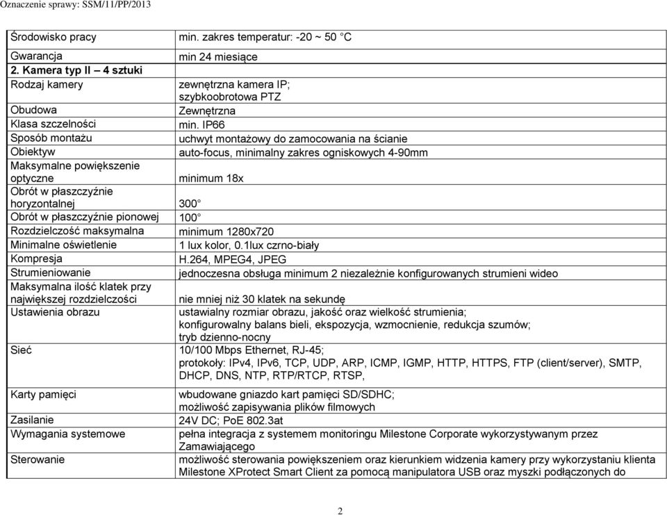 Rozdzielczość maksymalna Minimalne oświetlenie Kompresja Strumieniowanie Maksymalna ilość klatek przy największej rozdzielczości Ustawienia obrazu Sieć Karty pamięci Zasilanie Wymagania systemowe