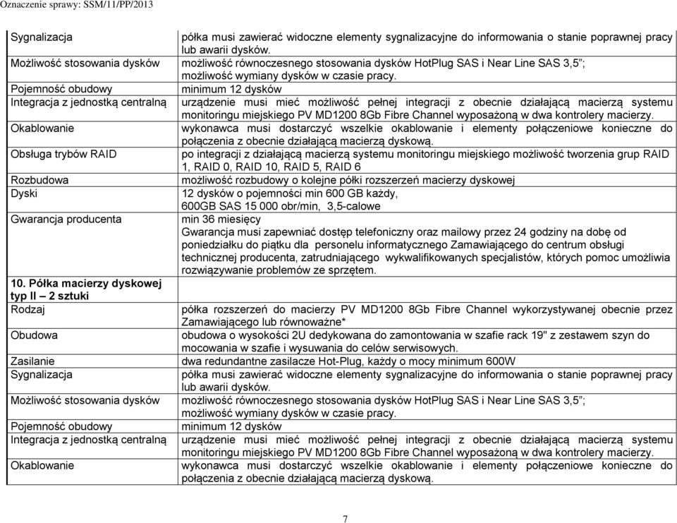 Pojemność obudowy minimum 12 dysków Integracja z jednostką centralną urządzenie musi mieć możliwość pełnej integracji z obecnie działającą macierzą systemu monitoringu miejskiego PV MD1200 8Gb Fibre