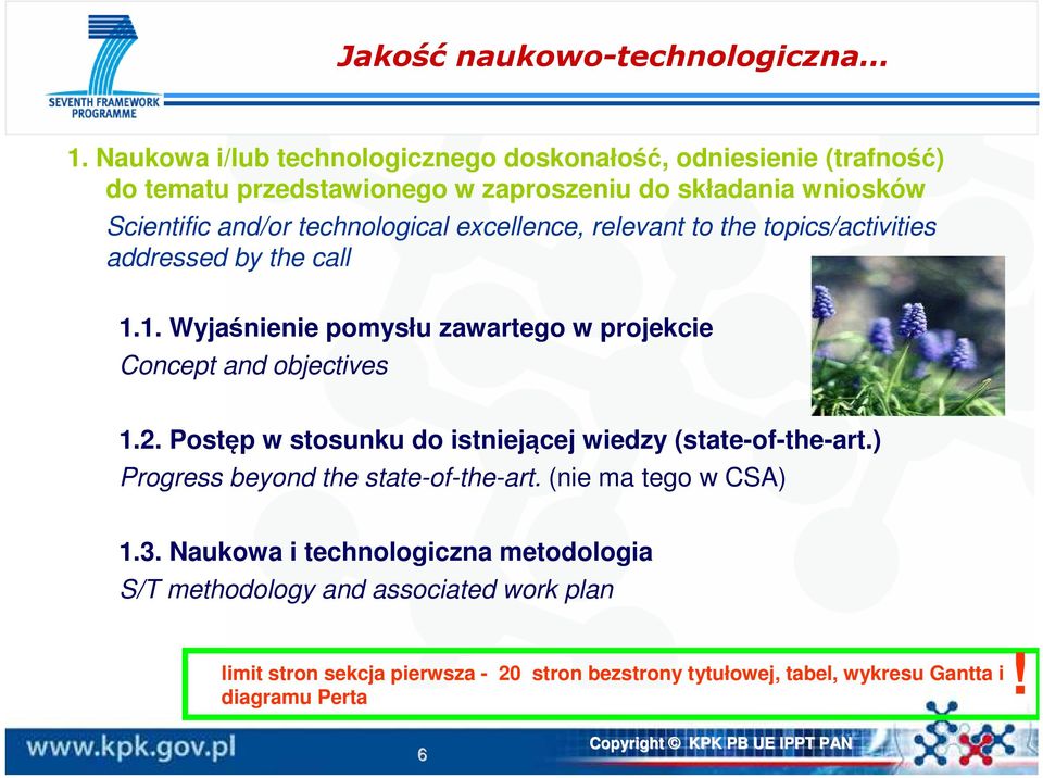 technological excellence, relevant to the topics/activities addressed by the call 1.1. Wyjaśnienie pomysłu zawartego w projekcie Concept and objectives 1.2.