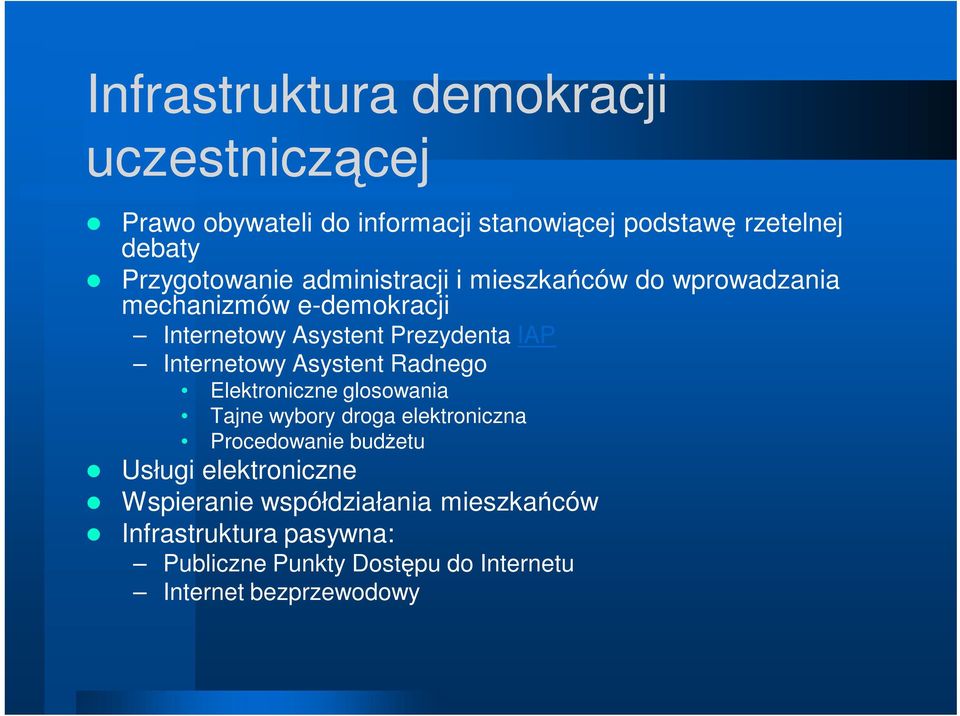 Internetowy Asystent Radnego Elektroniczne glosowania Tajne wybory droga elektroniczna Procedowanie budŝetu Usługi