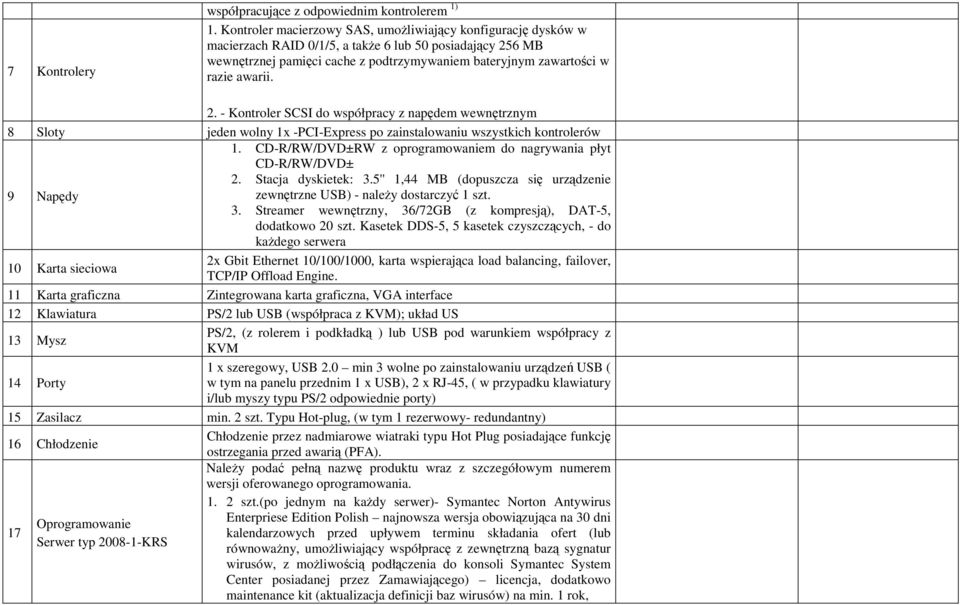 awarii. 2. - Kontroler SCSI do współpracy z napędem wewnętrznym 8 Sloty jeden wolny 1x -PCI-Express po zainstalowaniu wszystkich kontrolerów 1.