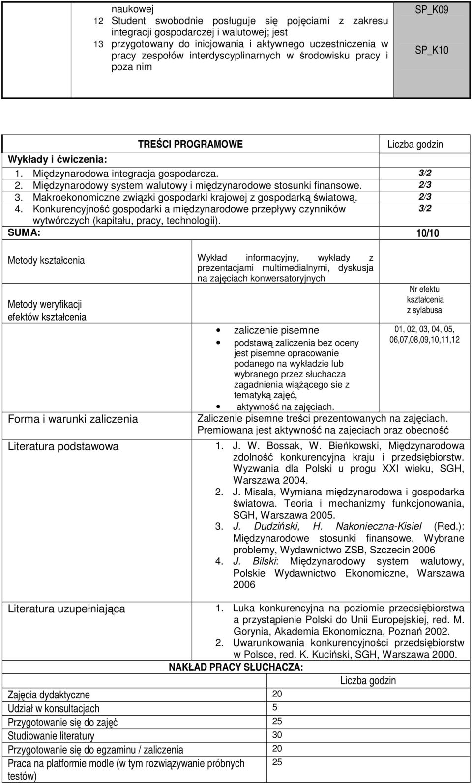 Międzynarodowy system walutowy i międzynarodowe stosunki finansowe. 2/3 3. Makroekonomiczne związki gospodarki krajowej z gospodarką światową. 2/3 4.