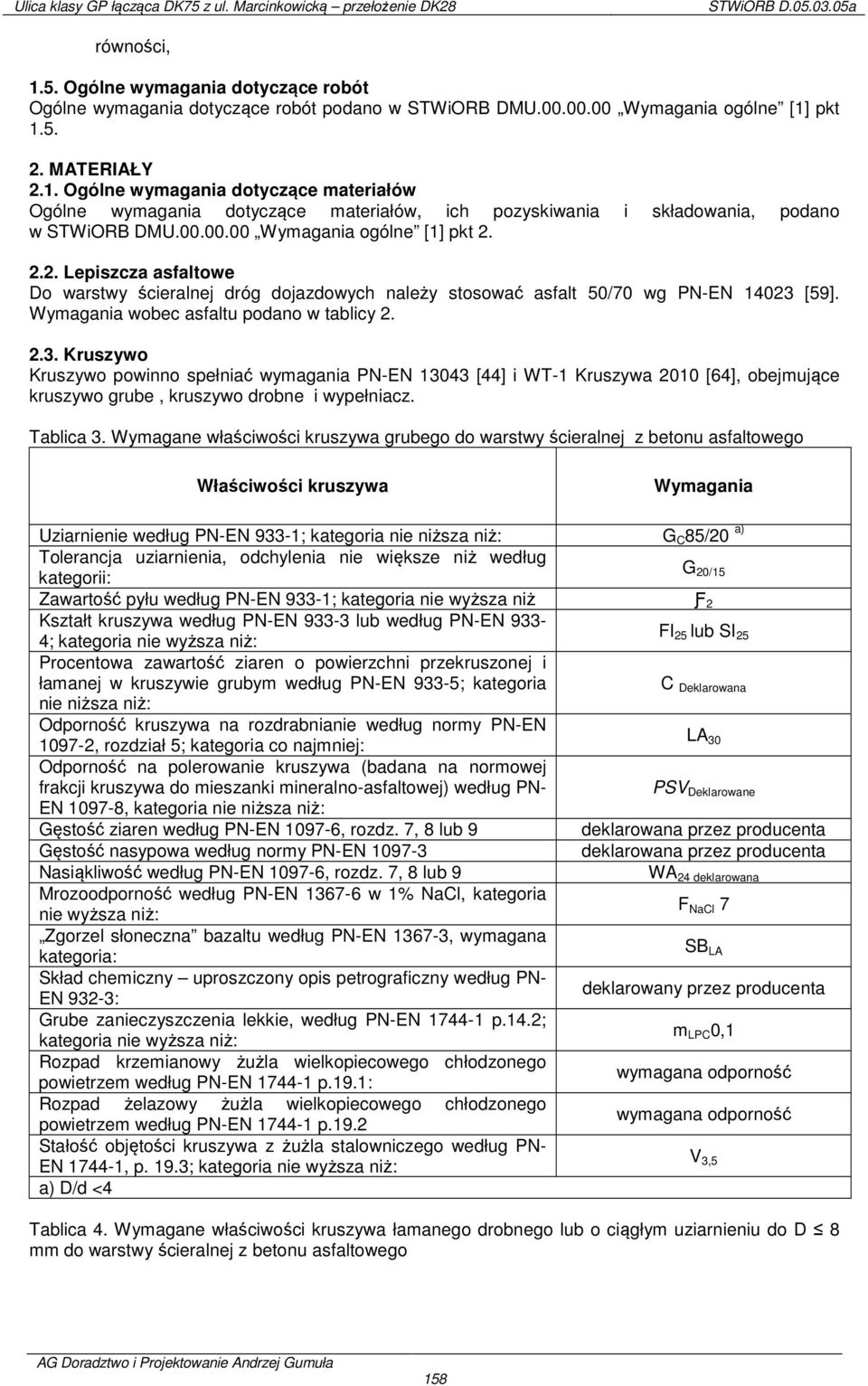 [59]. Wymagania wobec asfaltu podano w tablicy 2. 2.3. Kruszywo Kruszywo powinno spełniać wymagania PN-EN 13043 [44] i WT-1 Kruszywa 2010 [64], obejmujące kruszywo grube, kruszywo drobne i wypełniacz.