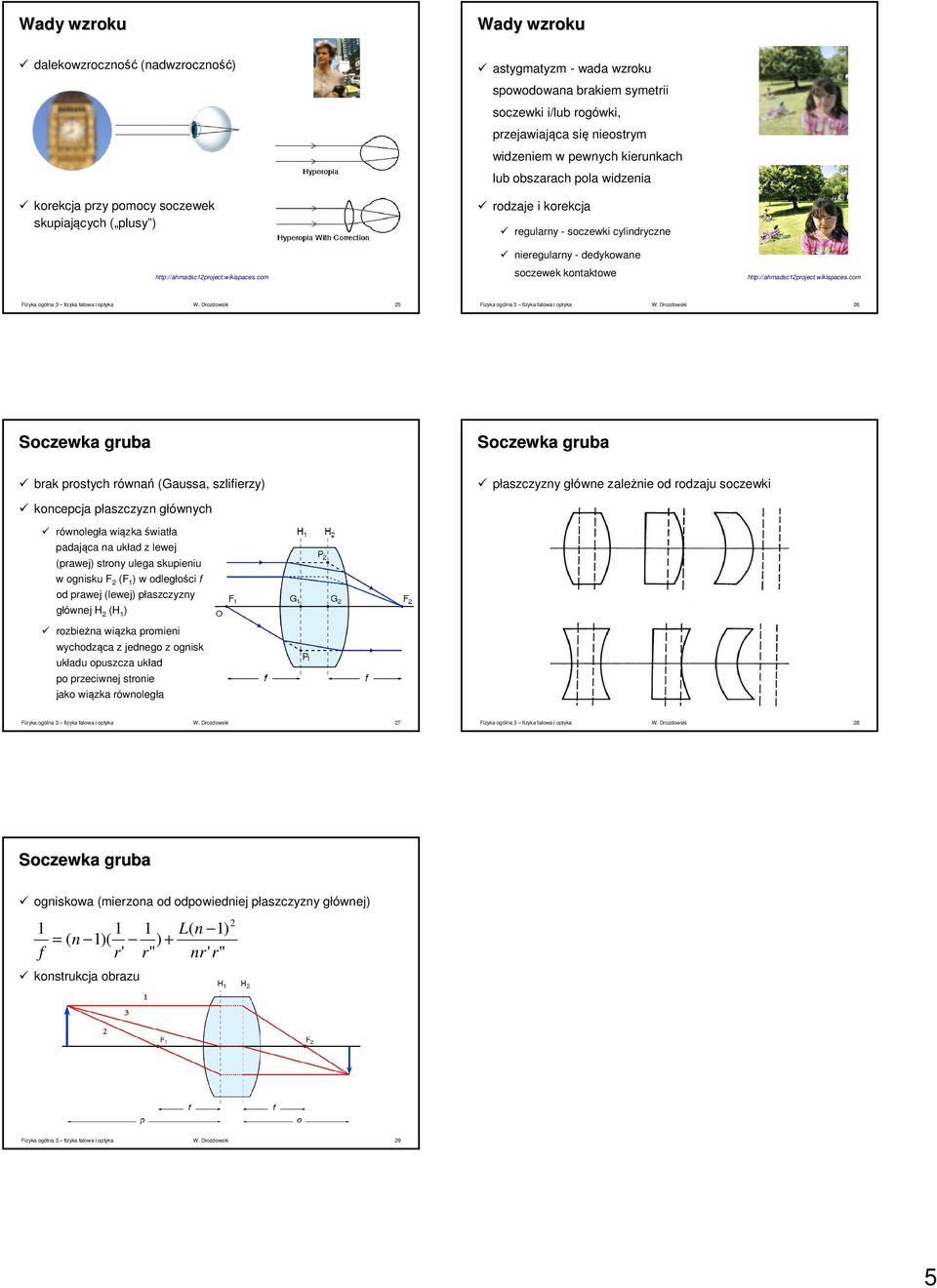 com ieregulary - dedykowae soczewek kotaktowe http://ahmadscproject.wikispaces.com Fizyka ogóla 3 izyka alowa i optyka W. Drozdowski 5 Fizyka ogóla 3 izyka alowa i optyka W.