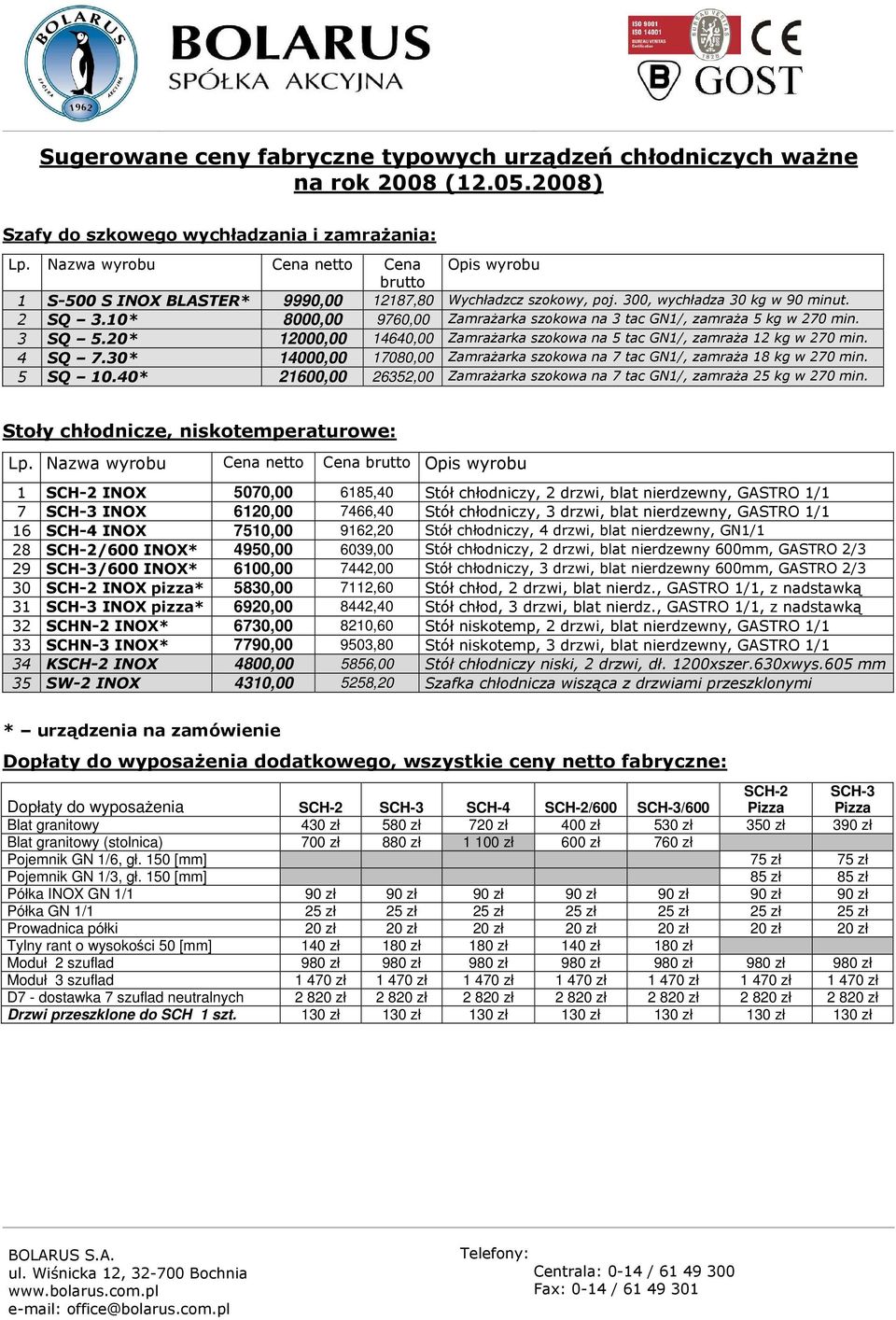 30* 14000,00 17080,00 Zamrażarka szokowa na 7 tac GN1/, zamraża 18 kg w 270 min. 5 SQ 10.40* 21600,00 26352,00 Zamrażarka szokowa na 7 tac GN1/, zamraża 25 kg w 270 min.