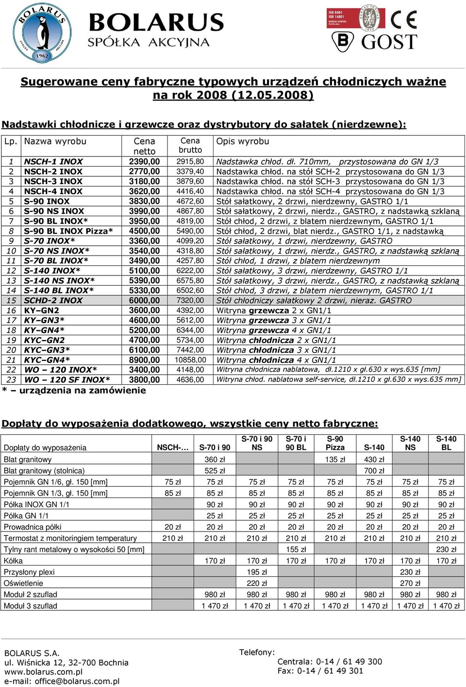 na stół SCH-3 przystosowana do GN 1/3 4 NSCH-4 INOX 3620,00 4416,40 Nadstawka chłod.