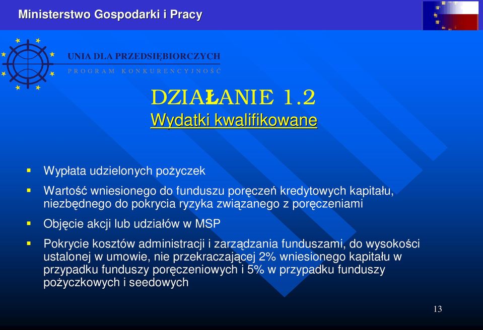 u, niezb dnego do pokrycia ryzyka zwi zanego z por czeniami Obj cie akcji lub udzia ów w MSP Pokrycie kosztów