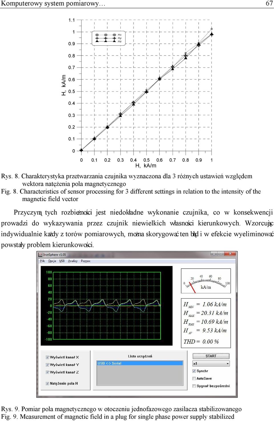 Characteristics of sensor processing for 3 different settings in relation to the intensity of the magnetic field vector Przyczyną tych rozbieżności jest niedokładne wykonanie czujnika, co w