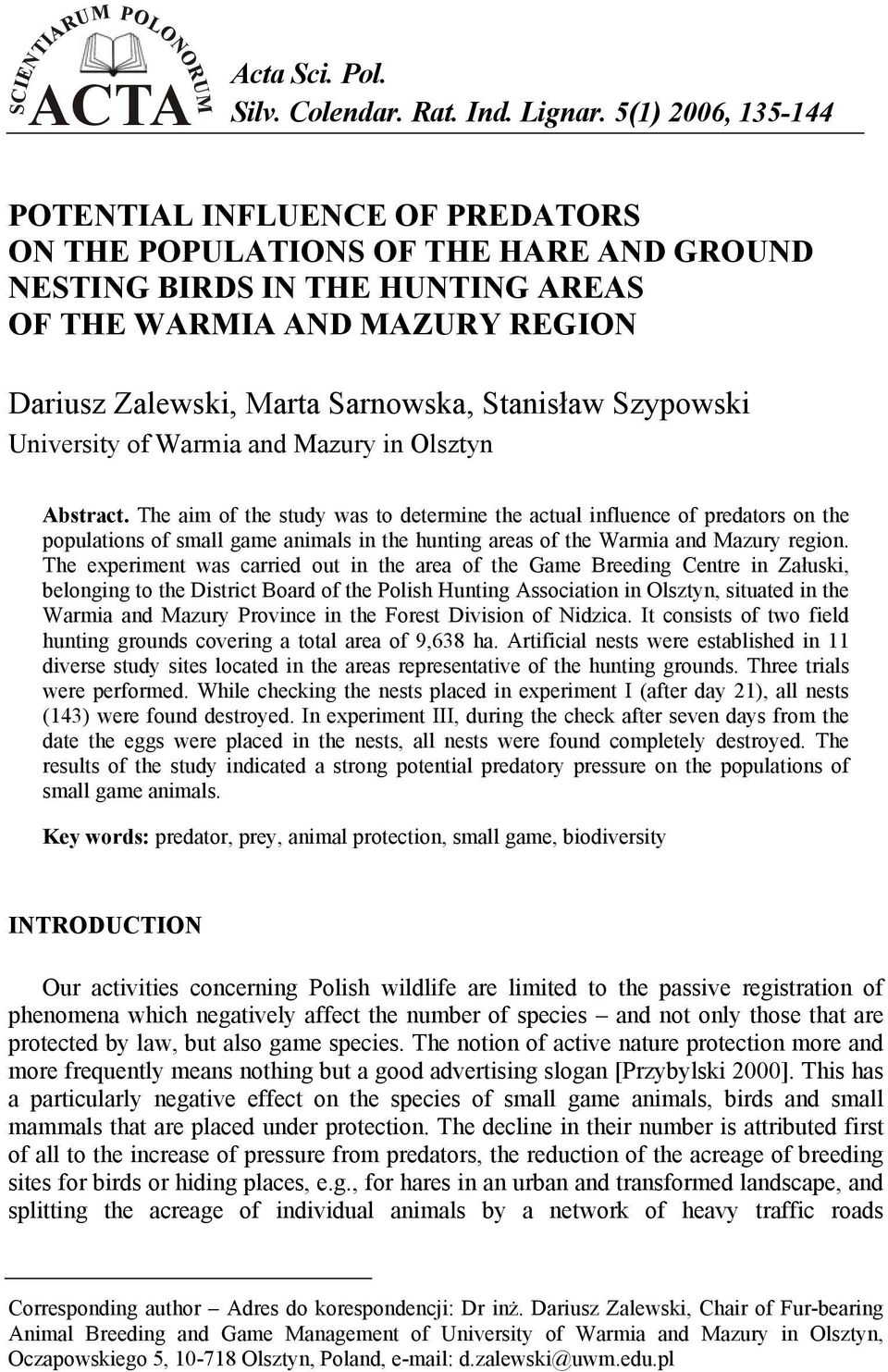 Stanisław Szypowski University of Warmia and Mazury in Olsztyn Abstract.