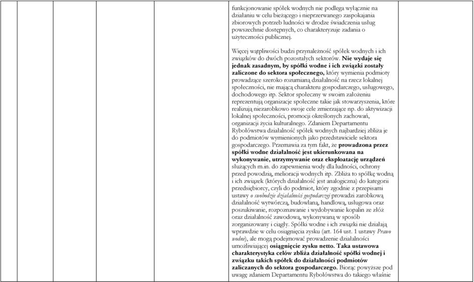 Nie wydaje się jednak zasadnym, by spółki wodne i ich związki zostały zaliczone do sektora społecznego, który wymienia podmioty prowadzące szeroko rozumianą działalność na rzecz lokalnej