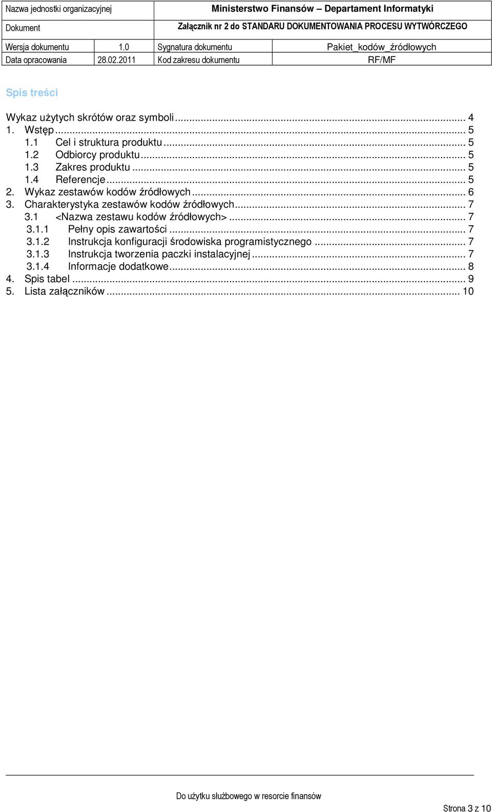 1 <Nazwa zestawu kodów źródłowych>... 7 3.1.1 Pełny opis zawartości... 7 3.1.2 Instrukcja konfiguracji środowiska programistycznego... 7 3.1.3 Instrukcja tworzenia paczki instalacyjnej.