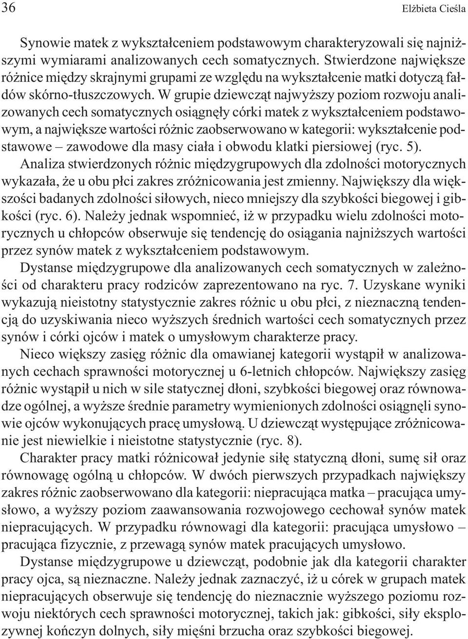 W grupie dziewcz¹t najwy szy poziom rozwoju analizowanych cech somatycznych osi¹gnê³y córki matek z wykszta³ceniem podstawowym, a najwiêksze wartoœci ró nic zaobserwowano w kategorii: wykszta³cenie