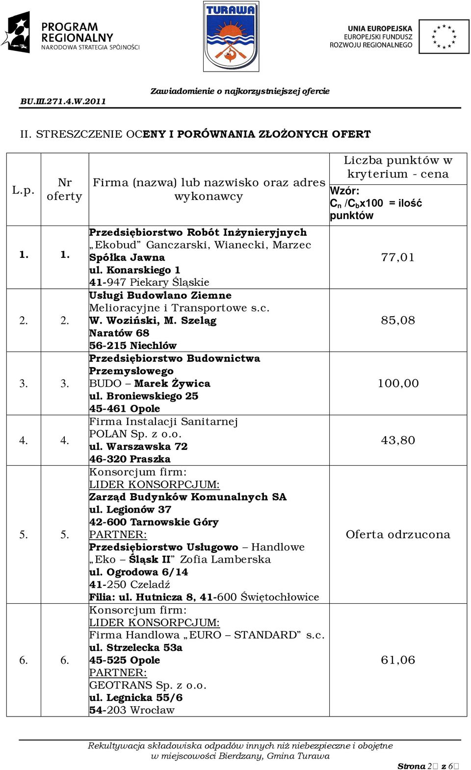 Konarskiego 1 41-947 Piekary Śląskie Usługi Budowlano Ziemne Melioracyjne i Transportowe s.c. W. Woziński, M.