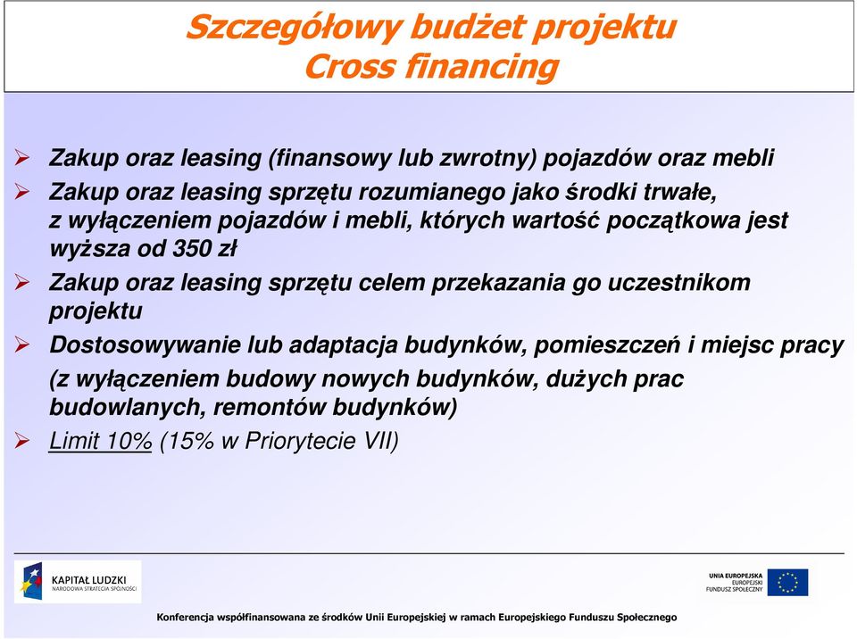 350 zł Zakup oraz leasing sprzętu celem przekazania go uczestnikom projektu Dostosowywanie lub adaptacja budynków,