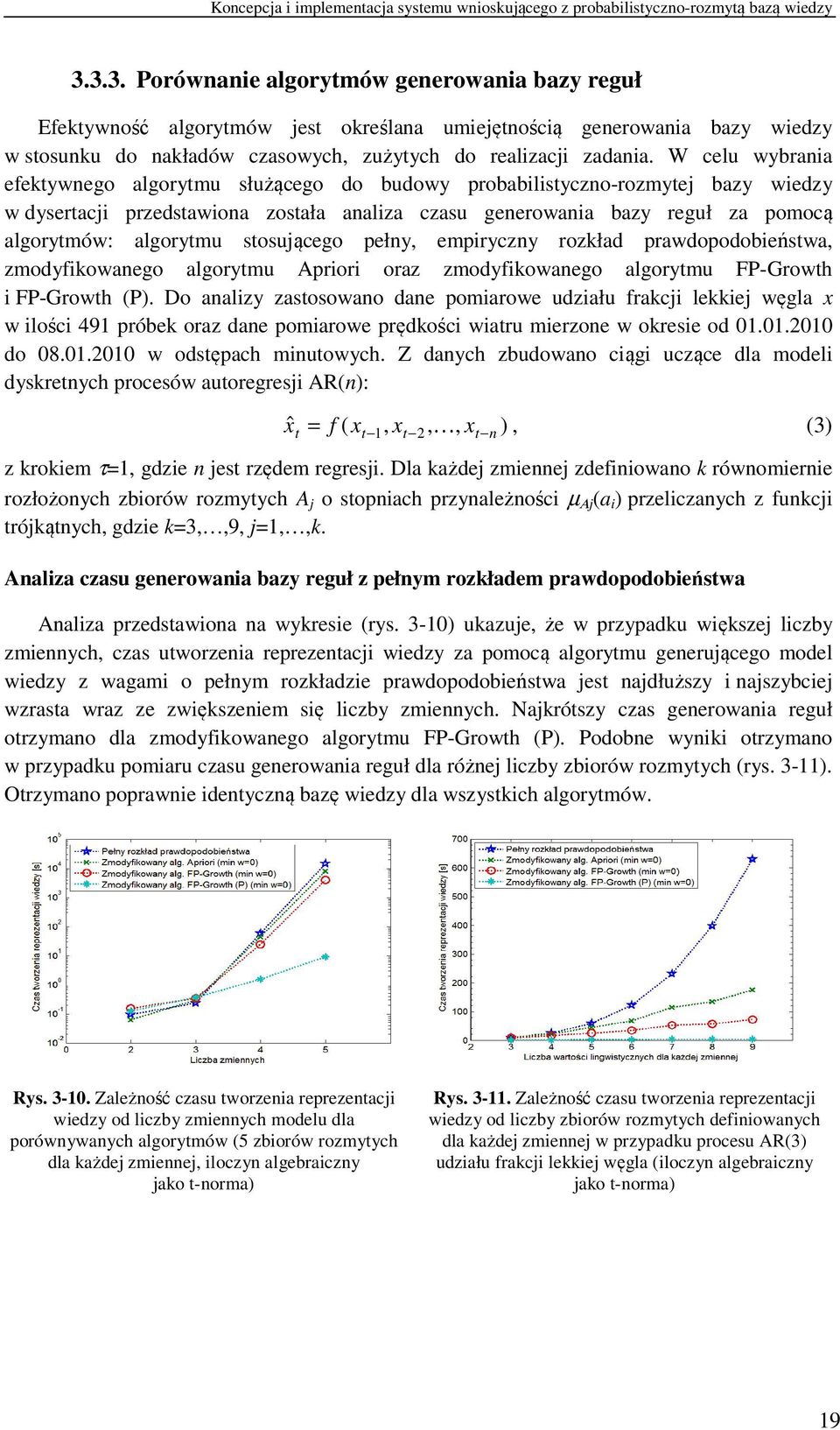 stosującego pełny, empiryczny rozkład prawdopodobieństwa, zmodyfikowanego algorytmu Apriori oraz zmodyfikowanego algorytmu FP-Growth i FP-Growth (P).