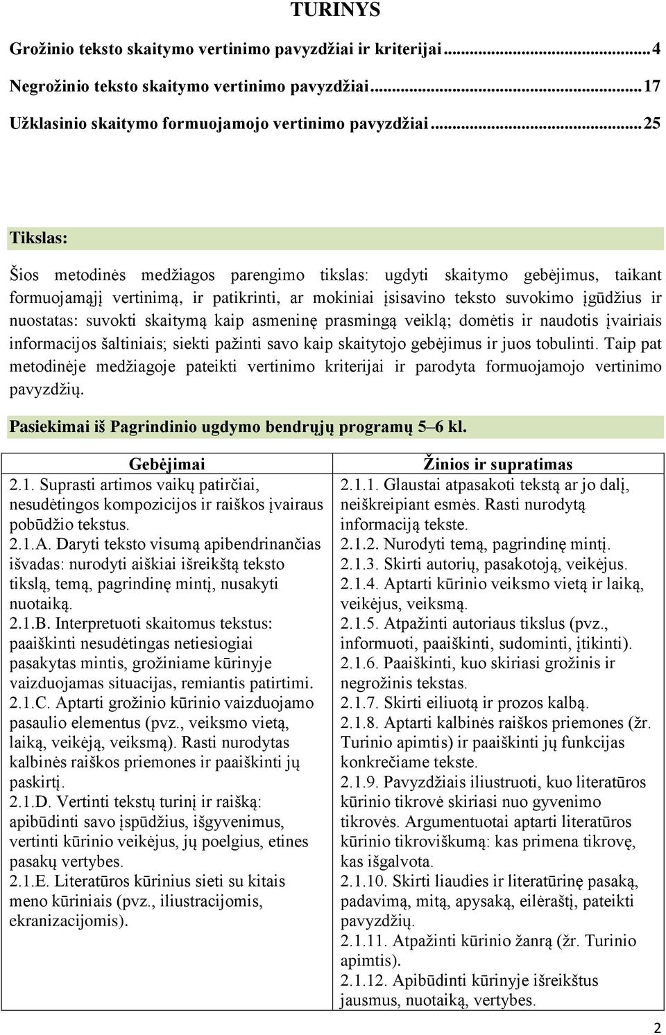 suvokti skaitymą kaip asmeninę prasmingą veiklą; domėtis ir naudotis įvairiais informacijos šaltiniais; siekti pažinti savo kaip skaitytojo gebėjimus ir juos tobulinti.