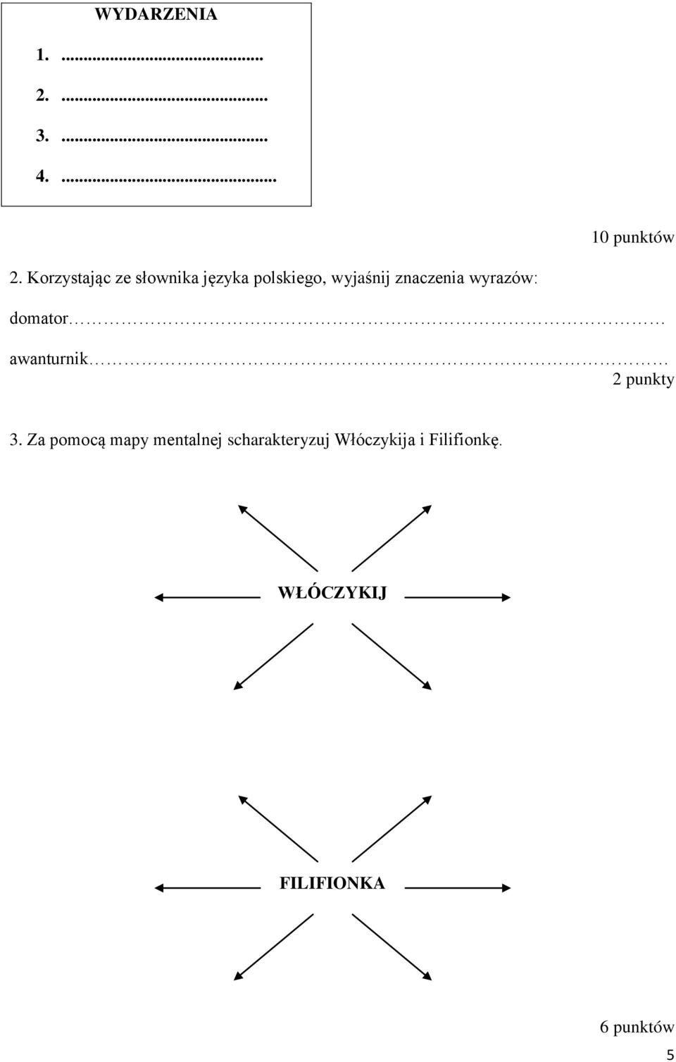wyrazów: domator awanturnik 2 punkty 3.