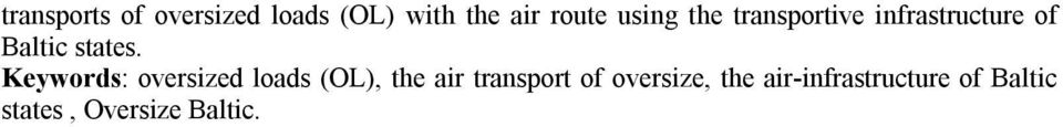 Keywords: oversized loads (OL), the air transport of