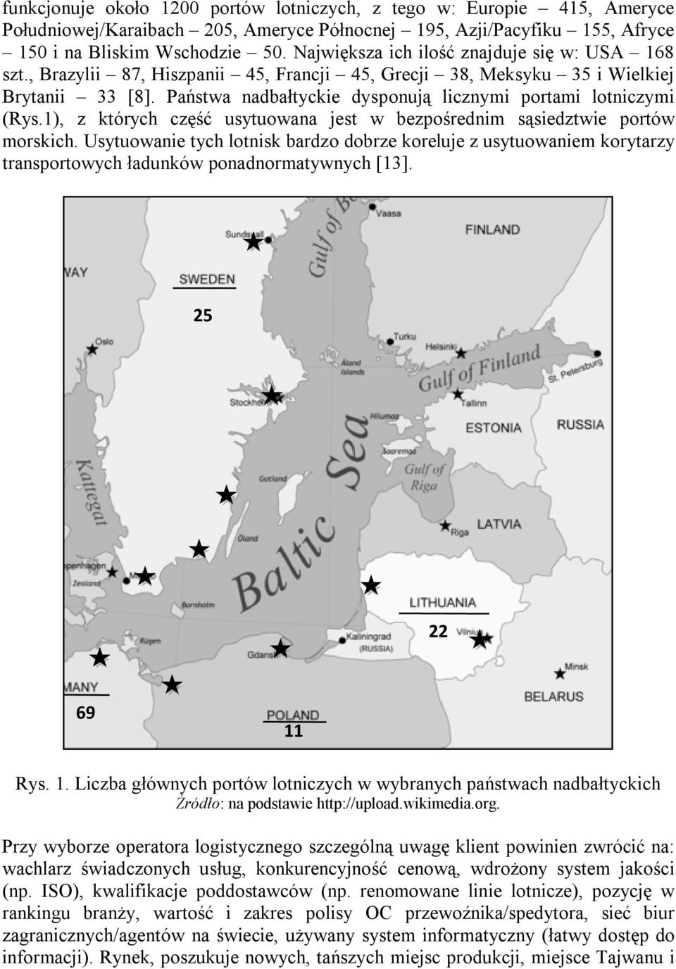Państwa nadbałtyckie dysponują licznymi portami lotniczymi (Rys.1), z których część usytuowana jest w bezpośrednim sąsiedztwie portów morskich.