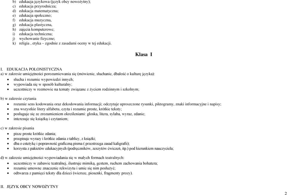 EDUKACJA POLONISTYCZNA a) w zakresie umiejętności porozumiewania się (mówienie, słuchanie, dbałość o kulturę języka): słucha i rozumie wypowiedzi innych; wypowiada się w sposób kulturalny;