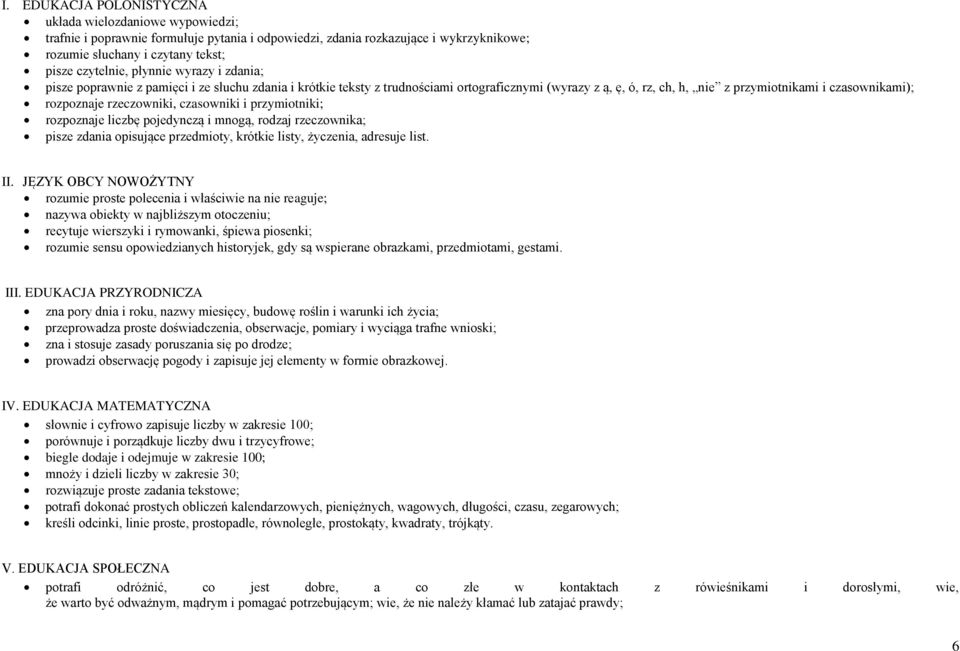 rzeczowniki, czasowniki i przymiotniki; rozpoznaje liczbę pojedynczą i mnogą, rodzaj rzeczownika; pisze zdania opisujące przedmioty, krótkie listy, życzenia, adresuje list. II.