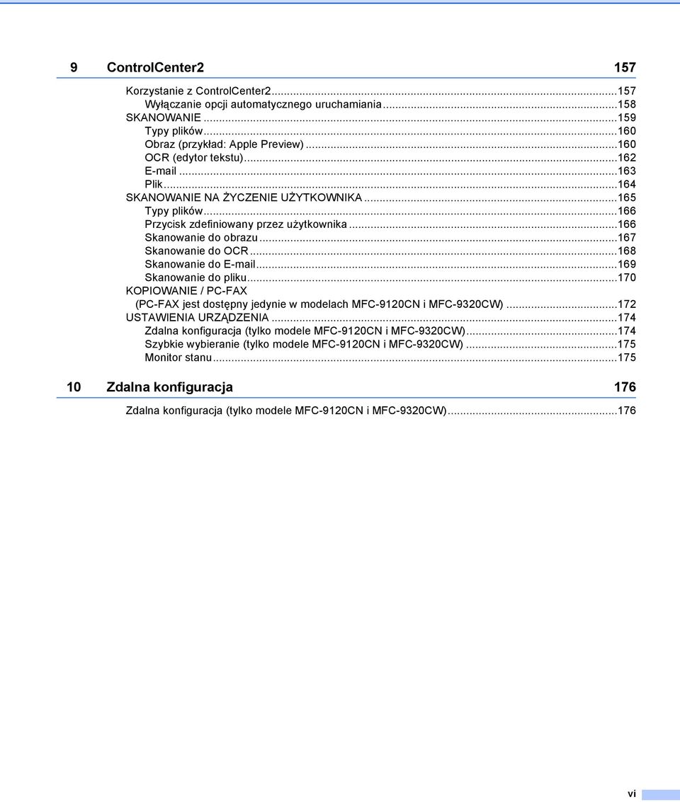 ..168 Skanowanie do E-mail...169 Skanowanie do pliku...170 KOPIOWANIE / PC-FAX (PC-FAX jest dostępny jedynie w modelach MFC-9120CN i MFC-9320CW)...172 USTAWIENIA URZĄDZENIA.