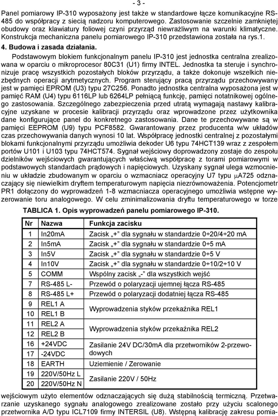 Budowa i zasada działania. Podstawowym blokiem funkcjonalnym panelu IP-310 jest jednostka centralna zrealizowana w oparciu o mikroprocesor 80C31 (U1) firmy INTEL.