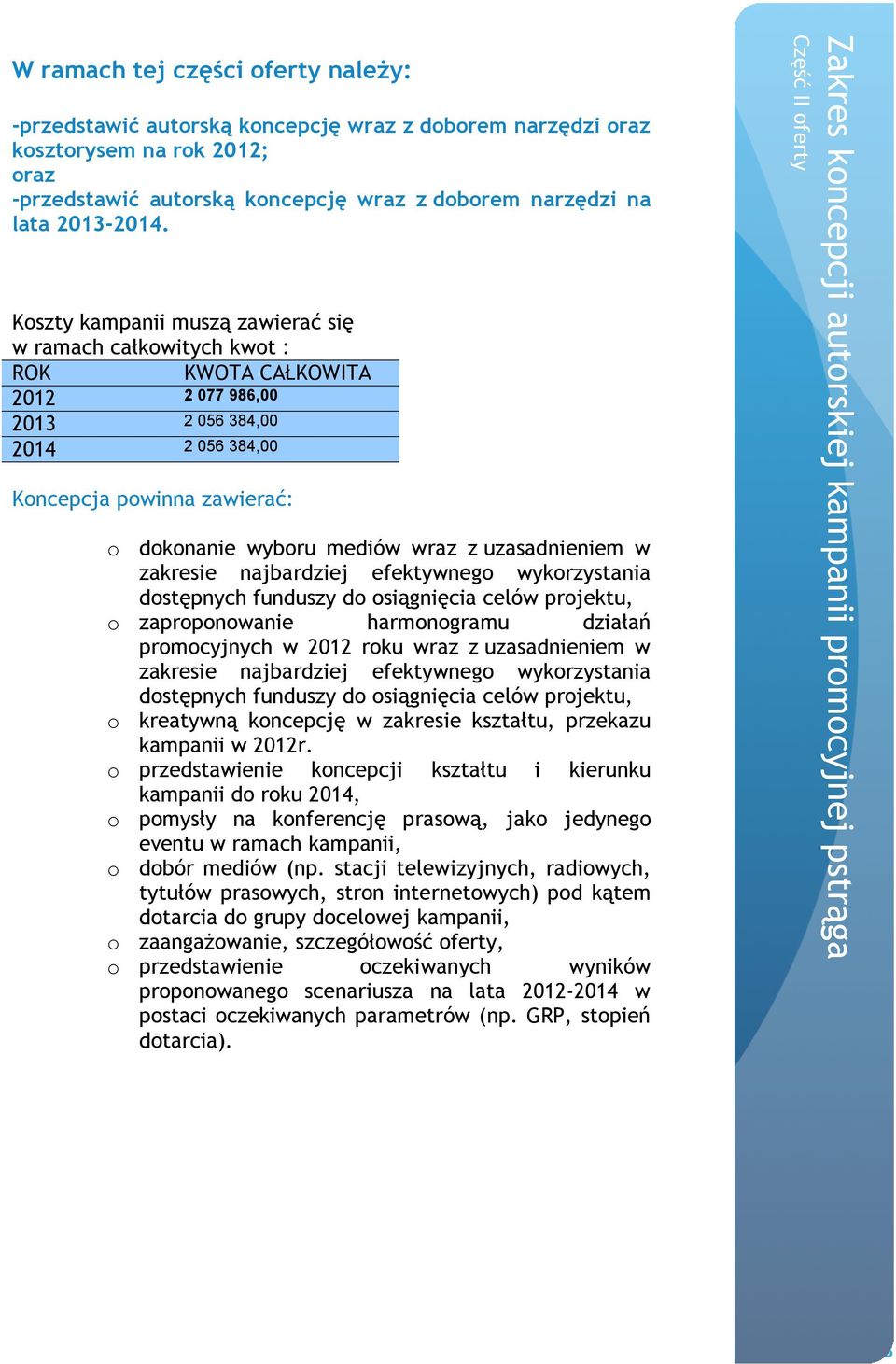 uzasadnieniem w zakresie najbardziej efektywnego wykorzystania dostępnych funduszy do osiągnięcia celów projektu, o zaproponowanie harmonogramu działań promocyjnych w 2012 roku wraz z uzasadnieniem w