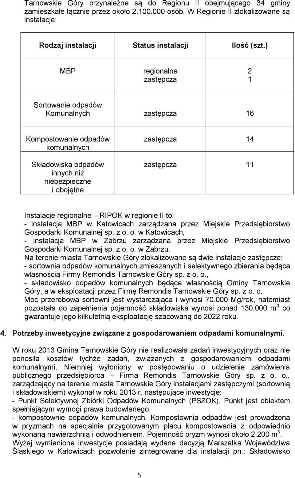 ) MBP regionalna zastępcza 2 1 Sortowanie odpadów Komunalnych zastępcza 16 Kompostowanie odpadów komunalnych Składowiska odpadów innych niż niebezpieczne i obojętne zastępcza 14 zastępcza 11