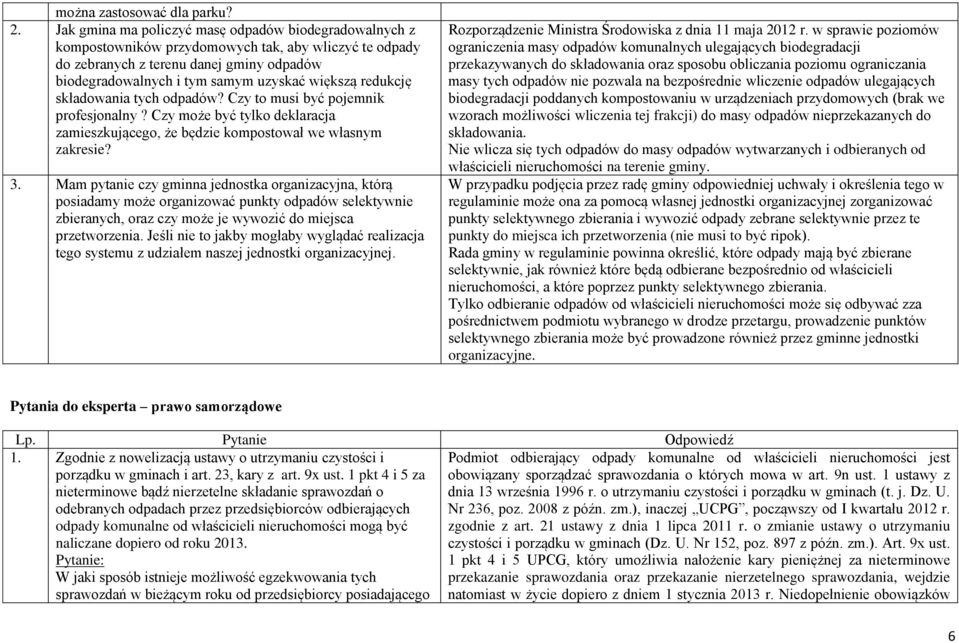 redukcję składowania tych odpadów? Czy to musi być pojemnik profesjonalny? Czy może być tylko deklaracja zamieszkującego, że będzie kompostował we własnym zakresie? 3.