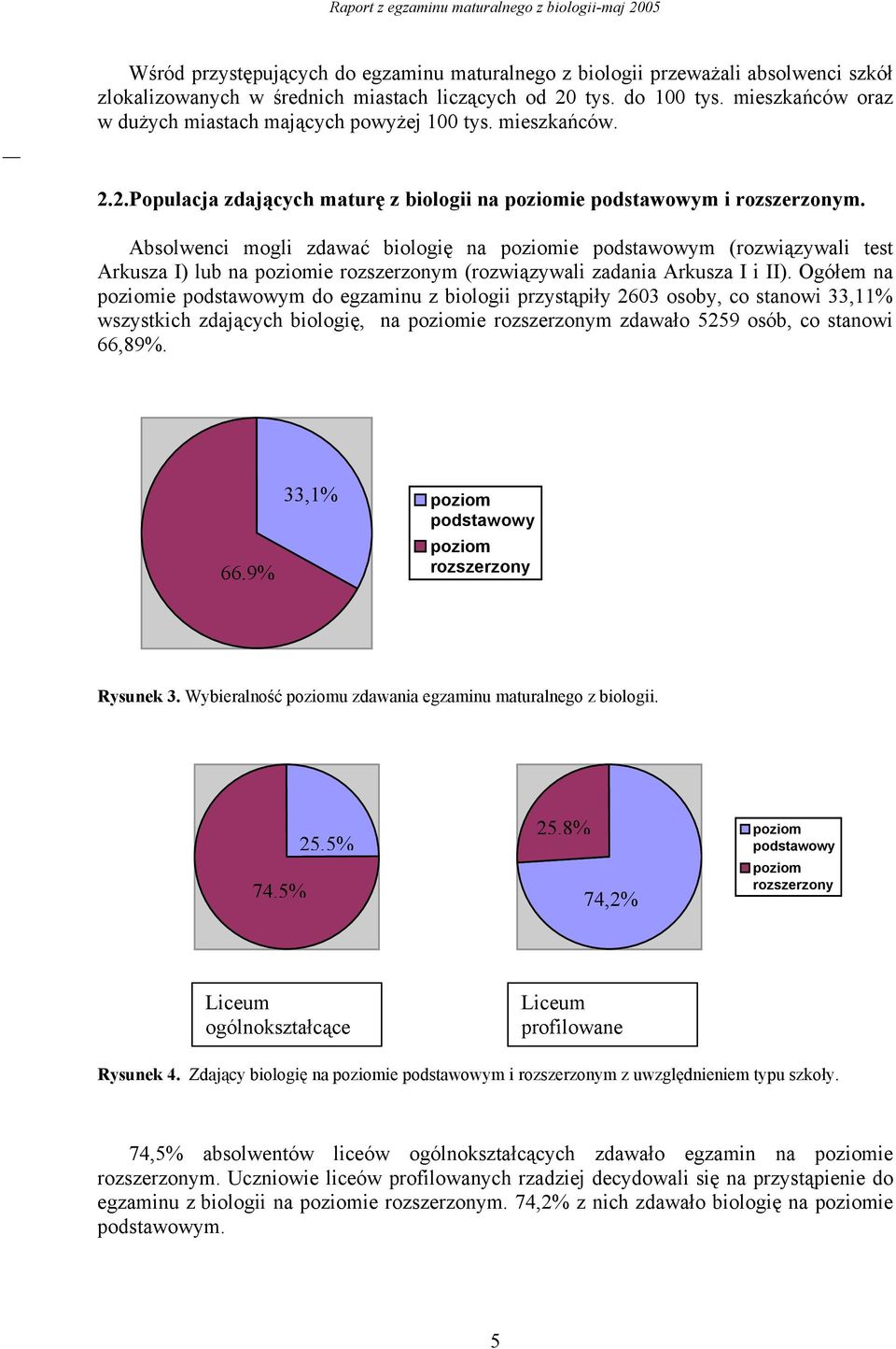 Absolwenci mogli zdawać biologię na poziomie podstawowym (rozwiązywali test Arkusza I) lub na poziomie rozszerzonym (rozwiązywali zadania Arkusza I i II).