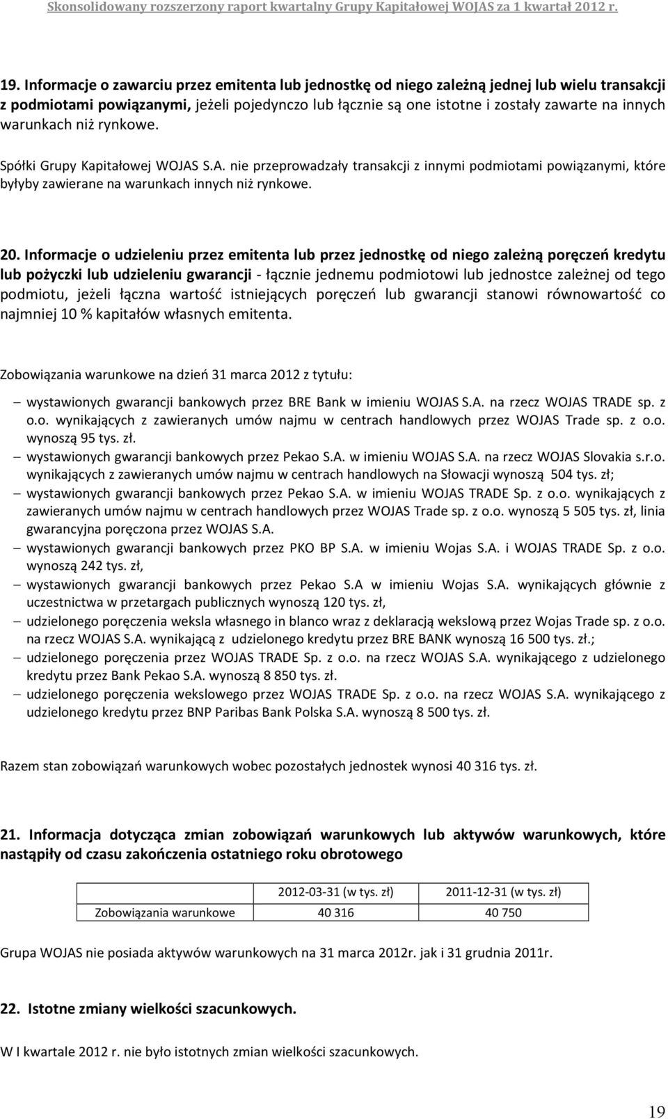 Informacje o udzieleniu przez emitenta lub przez jednostkę od niego zależną poręczeń kredytu lub pożyczki lub udzieleniu gwarancji - łącznie jednemu podmiotowi lub jednostce zależnej od tego