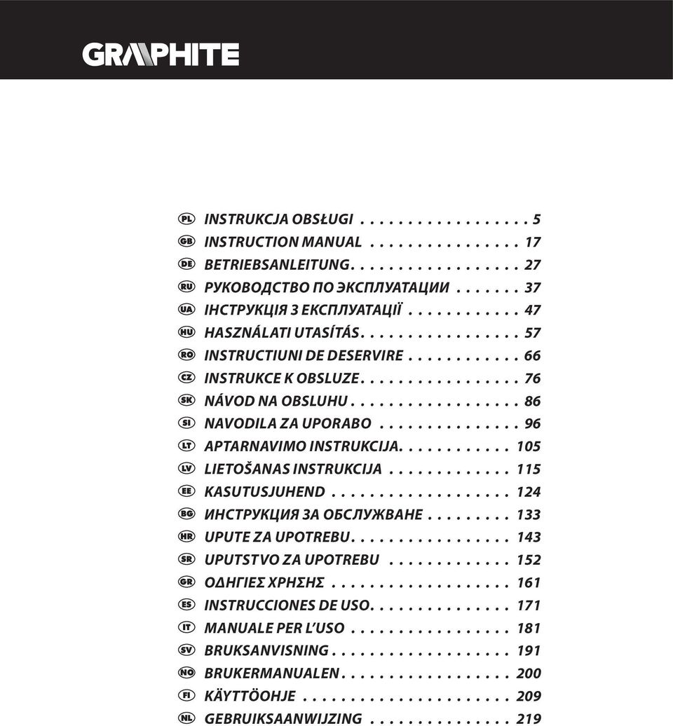 .............. 96 APTARNAVIMO INSTRUKCIJA............ 105 LIETOŠANAS INSTRUKCIJA............. 115 KASUTUSJUHEND................... 124 ИНСТРУКЦИЯ ЗА ОБСЛУЖВАНЕ......... 133 UPUTE ZA UPOTREBU.