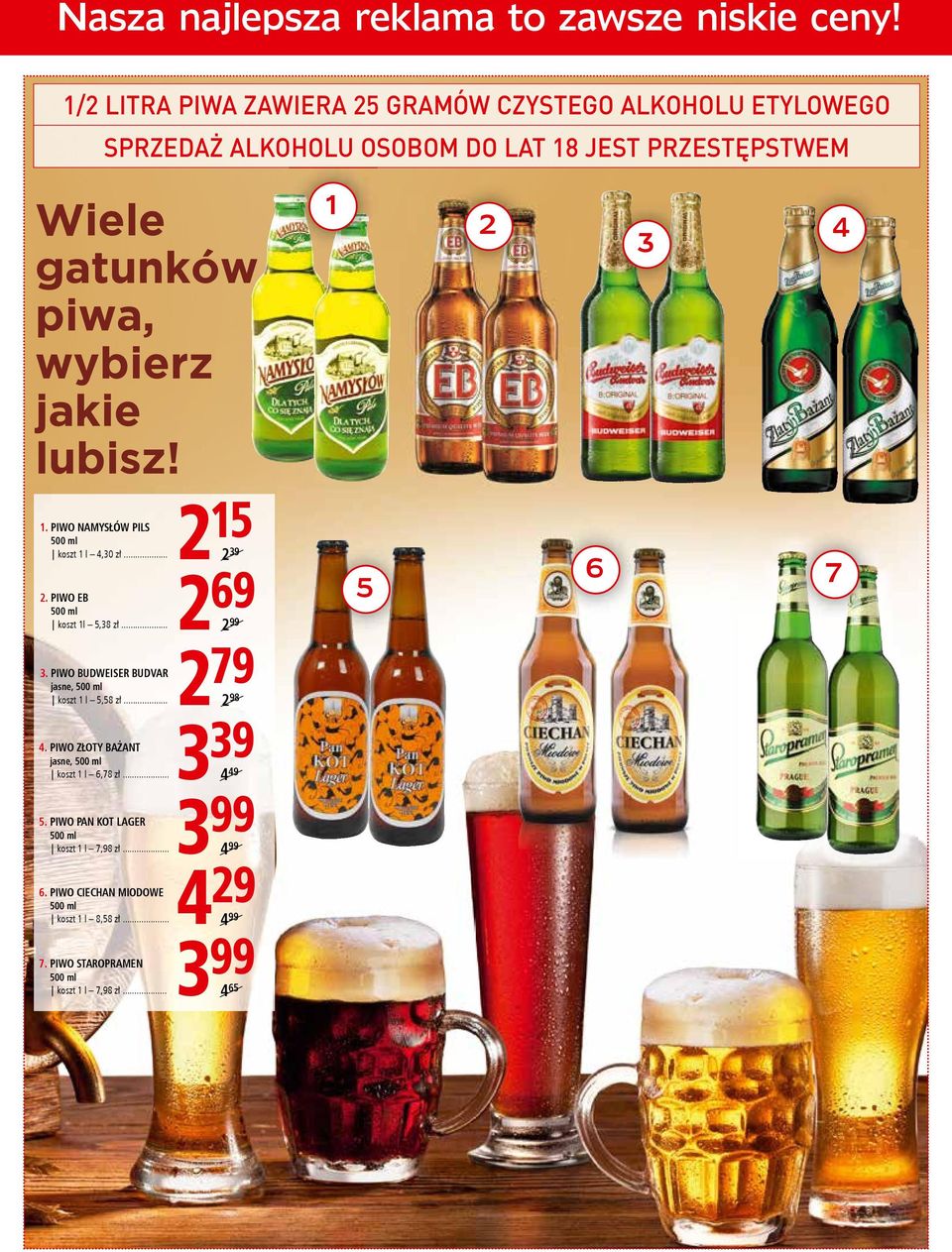 PIWO BUDWEISER BUDVAR jasne, koszt 1 l 5,58 zł... 2 15 2 39 69 2 99 79 2 98 4. PIWO ZŁOTY BAŻANT jasne, koszt 1 l 6,78 zł...3 39 4 49 5.