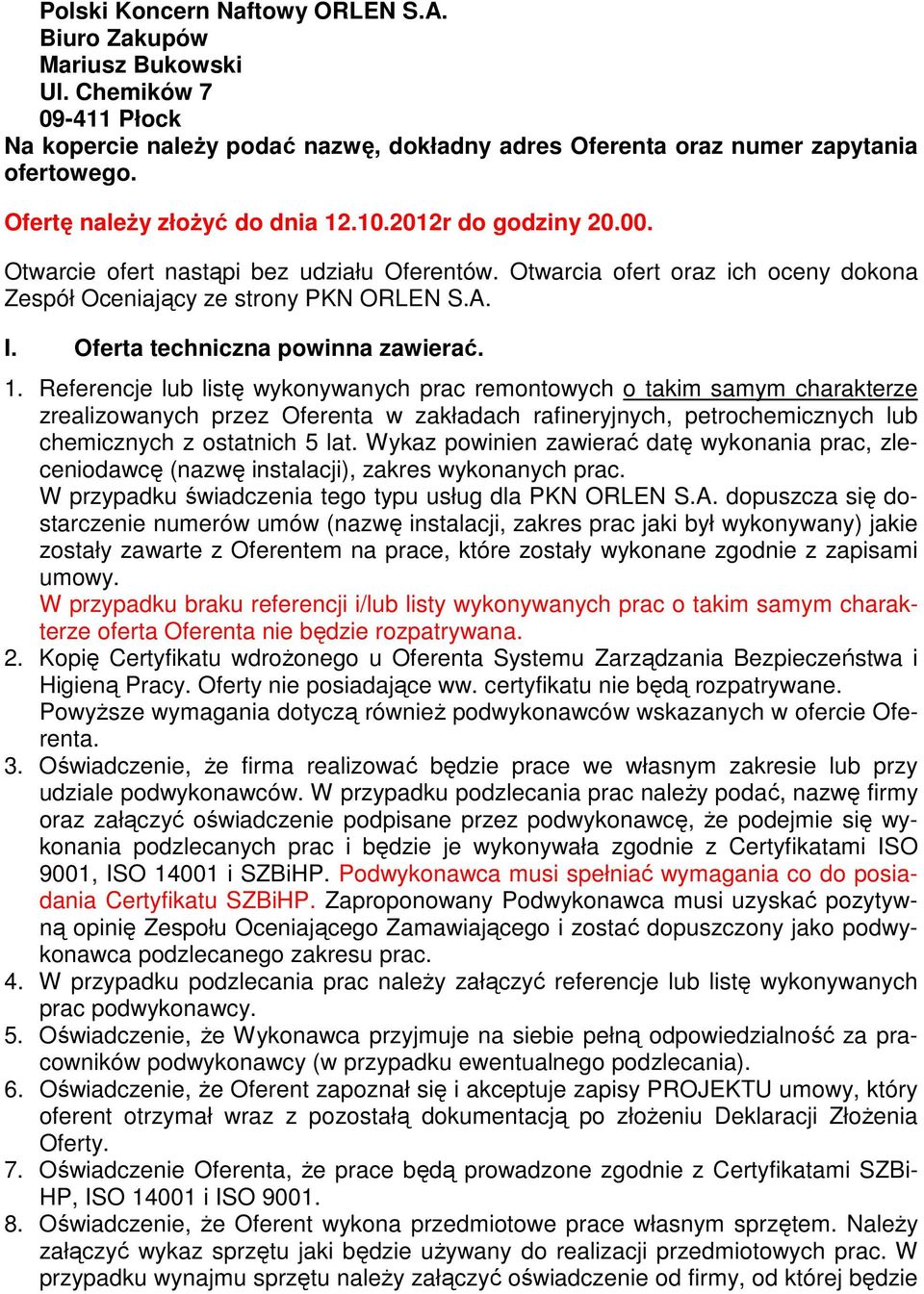 Oferta techniczna powinna zawierać. 1.