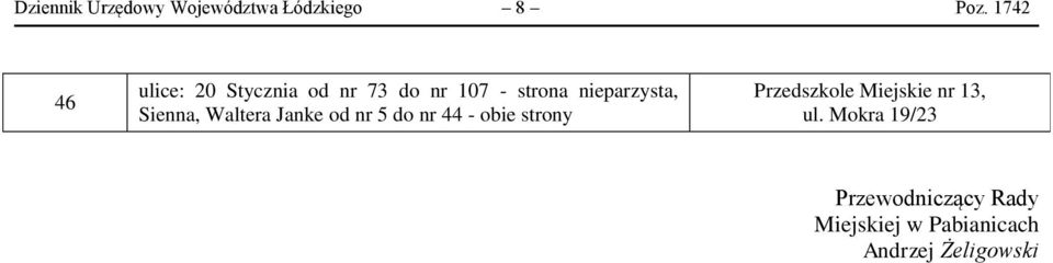 Sienna, Waltera Janke od nr 5 do nr 44 - obie strony Przedszkole