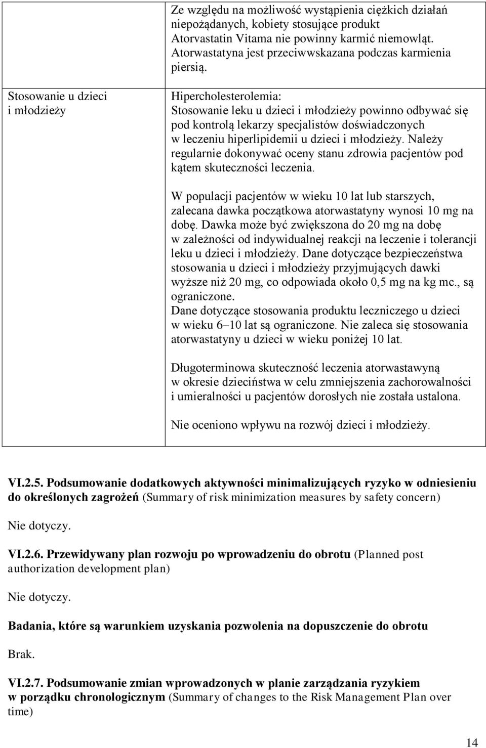 Stosowanie u dzieci i młodzieży Hipercholesterolemia: Stosowanie leku u dzieci i młodzieży powinno odbywać się pod kontrolą lekarzy specjalistów doświadczonych w leczeniu hiperlipidemii u dzieci i