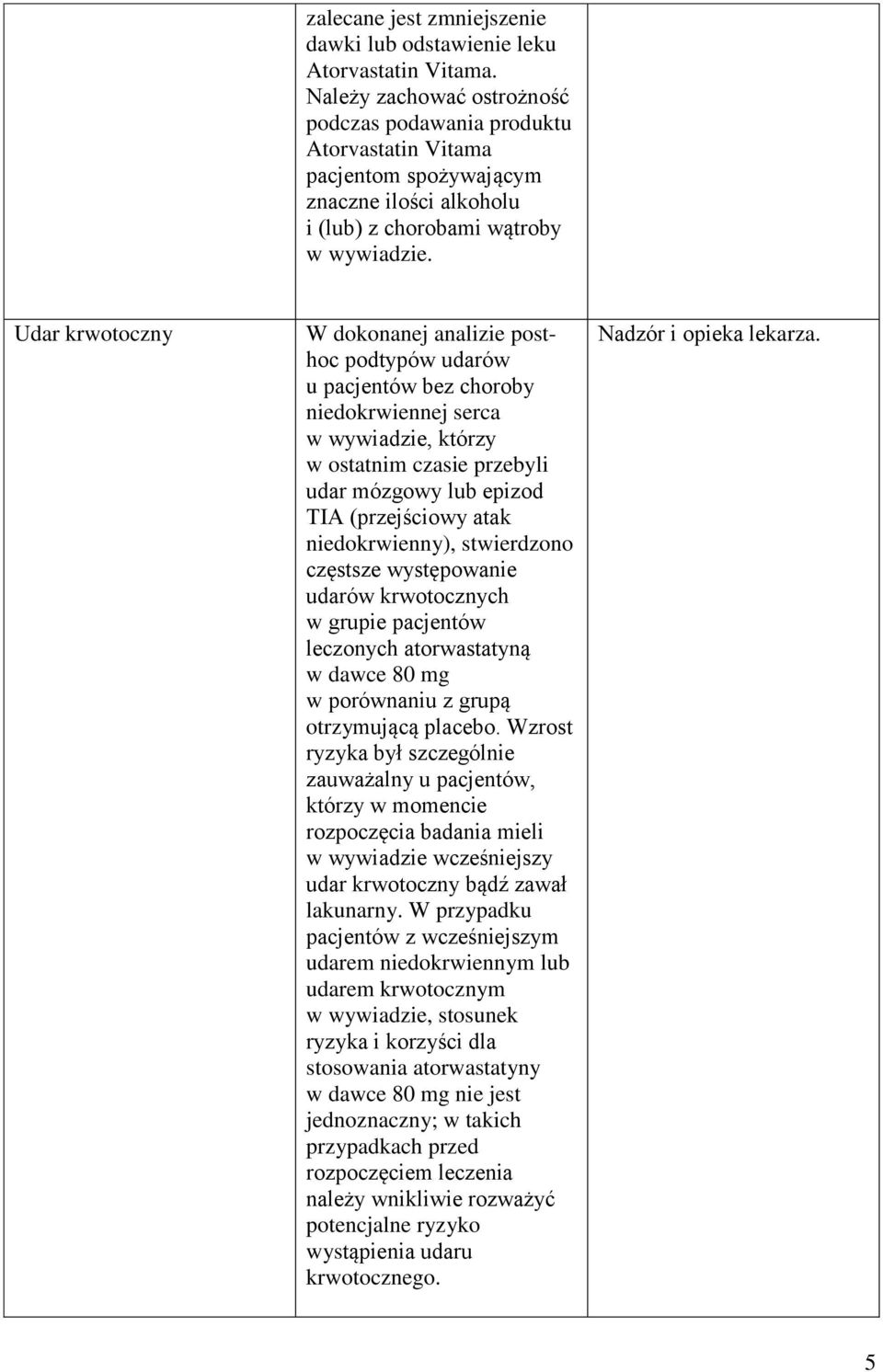 Udar krwotoczny W dokonanej analizie posthoc podtypów udarów u pacjentów bez choroby niedokrwiennej serca w wywiadzie, którzy w ostatnim czasie przebyli udar mózgowy lub epizod TIA (przejściowy atak