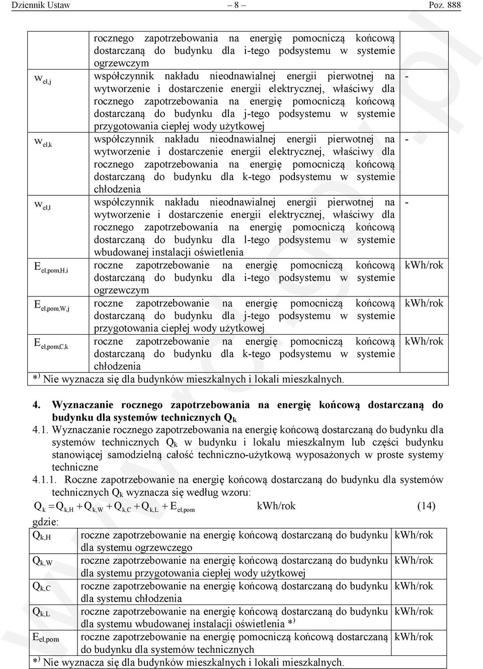 wytworzenie i dostarczenie energii elektrycznej, właściwy dla rocznego zapotrzebowania na energię pomocniczą końcową dostarczaną do budynku dla j-tego podsystemu w systemie przygotowania ciepłej wody