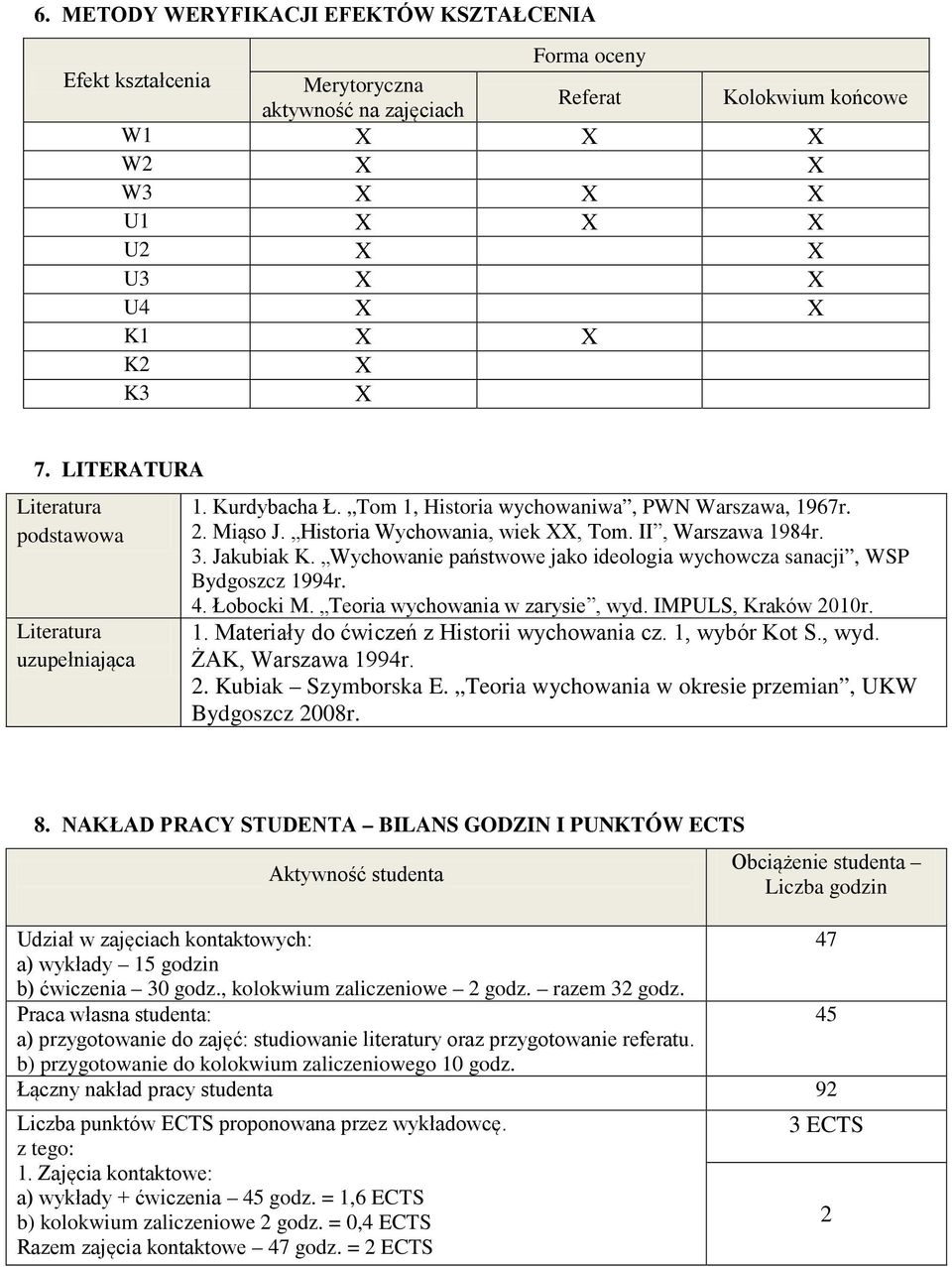 II, Warszawa 1984r. 3. Jakubiak K. Wychowanie państwowe jako ideologia wychowcza sanacji, WSP Bydgoszcz 1994r. 4. Łobocki M. Teoria wychowania w zarysie, wyd. IMPULS, Kraków 2010r. 1. Materiały do ćwiczeń z Historii wychowania cz.