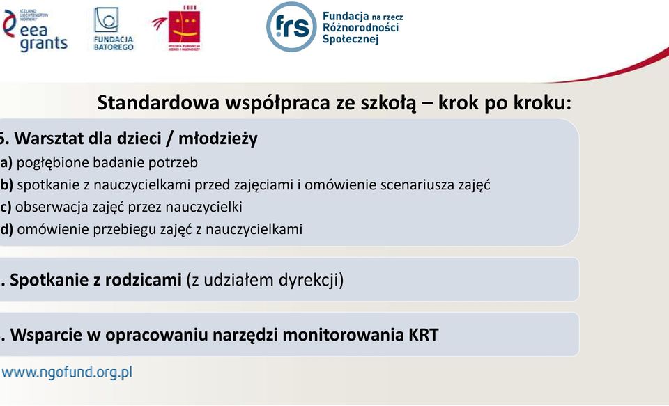 przed zajęciami i omówienie scenariusza zajęć c) obserwacja zajęć przez nauczycielki d)