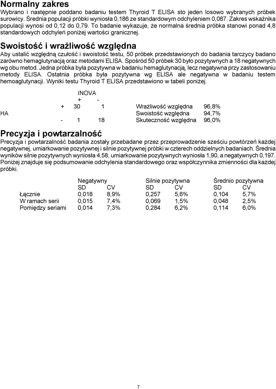 Swoistość i wrażliwość względna Aby ustalić względną czułość i swoistość testu, 50 próbek przedstawionych do badania tarczycy badano zarówno hemaglutynacją oraz metodami ELISA.
