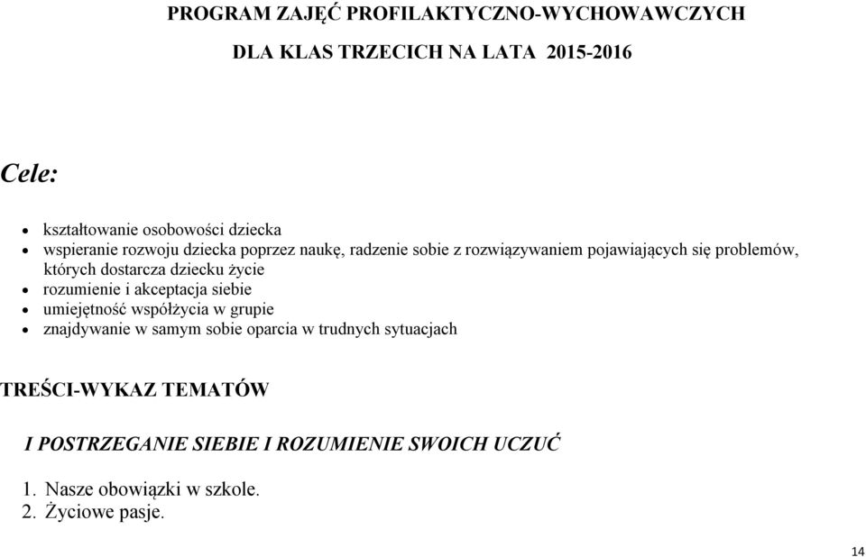 dziecku życie rozumienie i akceptacja siebie umiejętność współżycia w grupie znajdywanie w samym sobie oparcia w trudnych