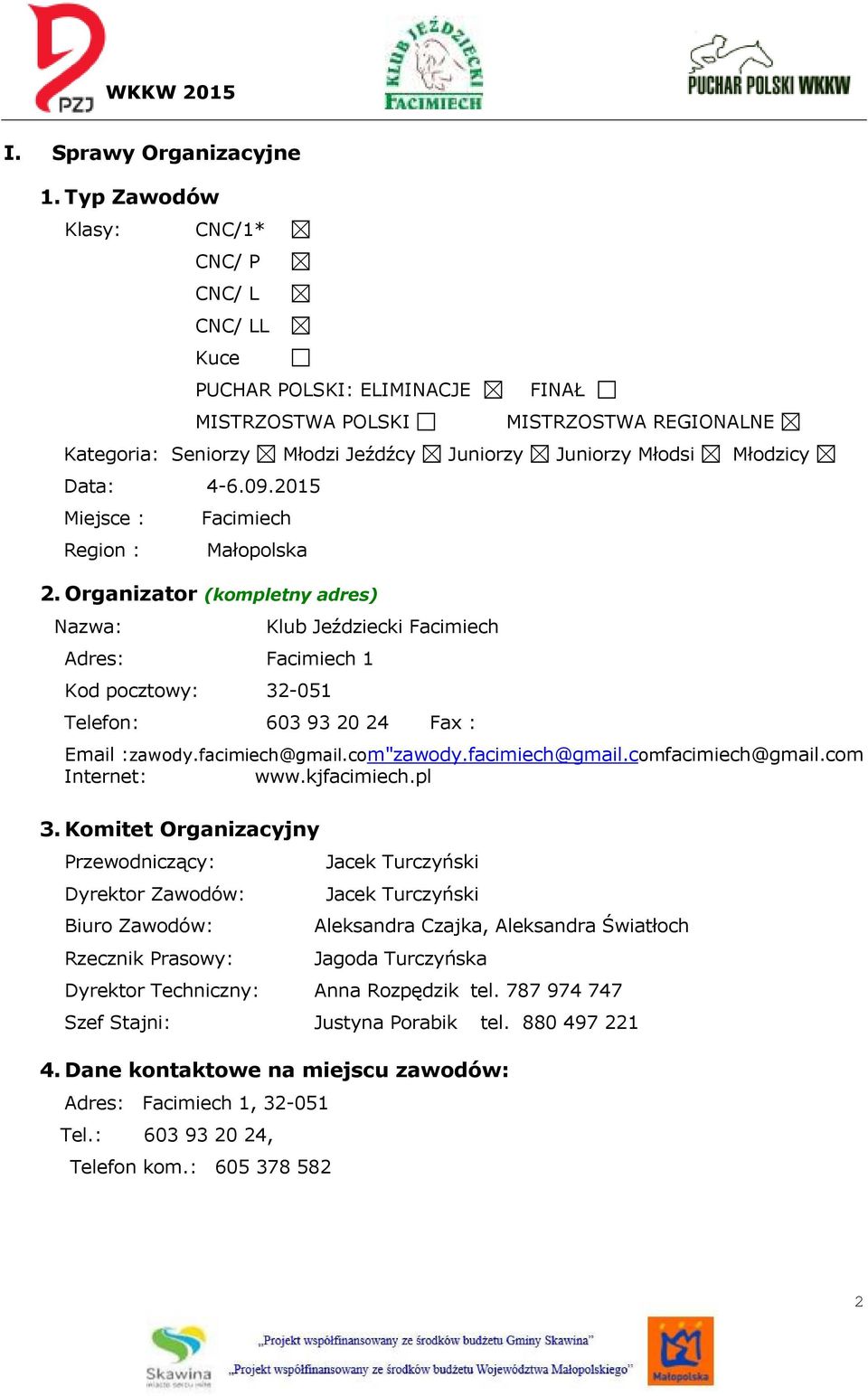 Data: 4-6.09.2015 Miejsce : Region : Facimiech Małopolska 2.