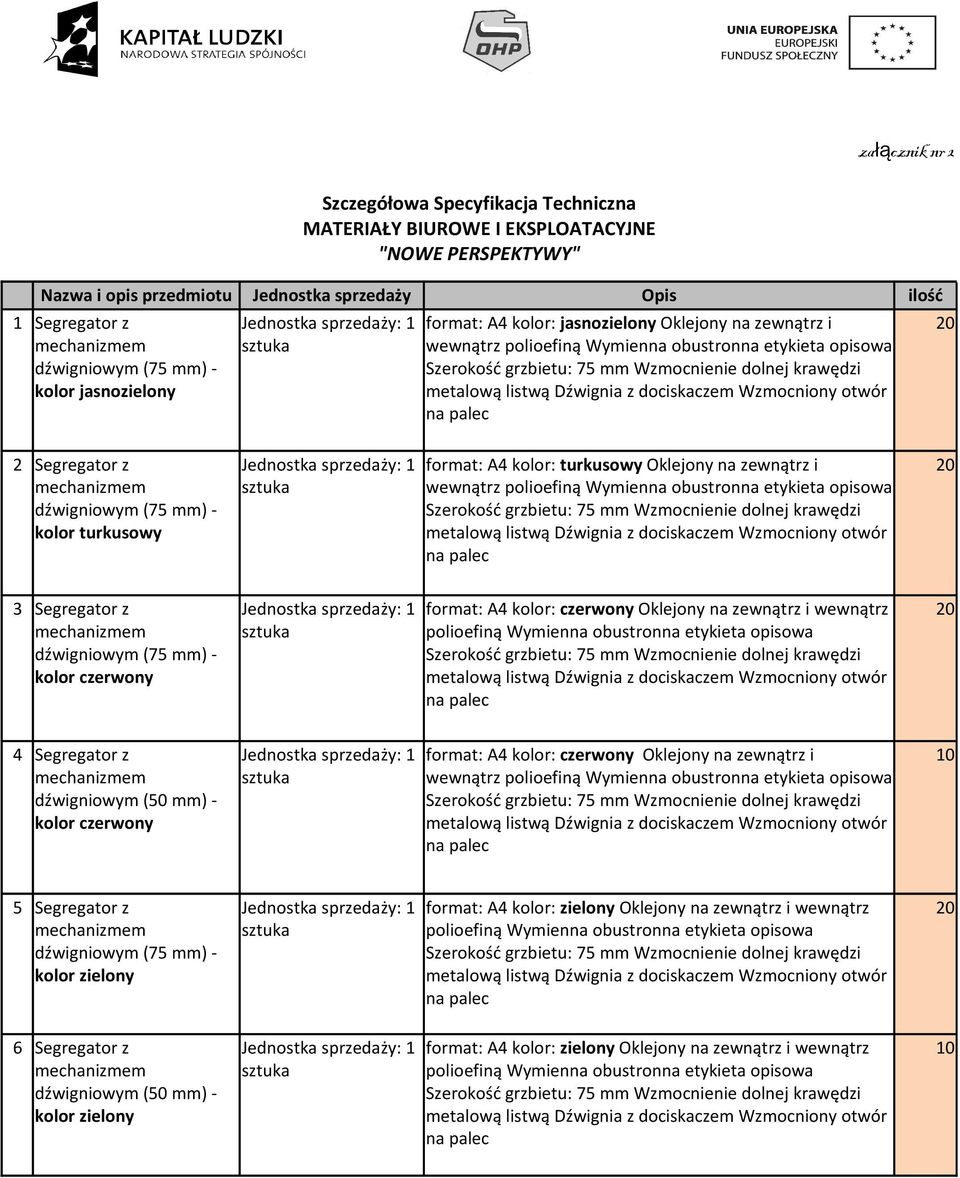 turkusowy Oklejony na zewnątrz i 20 wewnątrz polioefiną Wymienna obustronna etykieta opisowa kolor turkusowy 3 Segregator z Jednostka sprzedaży: format: A4 kolor: czerwony Oklejony na zewnątrz i